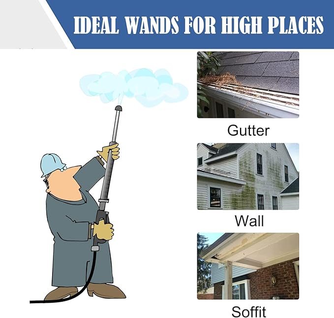 Selkie Pressure Washer Extension Wand, 120" Power Washer Extension Wand with 3pcs Curved Rod Lance& 7 Spray Nozzle Tips,Gutter Cleaner Attachment, 1/4” Quick Connect Fitting, 4000 PSI(120 Inch)