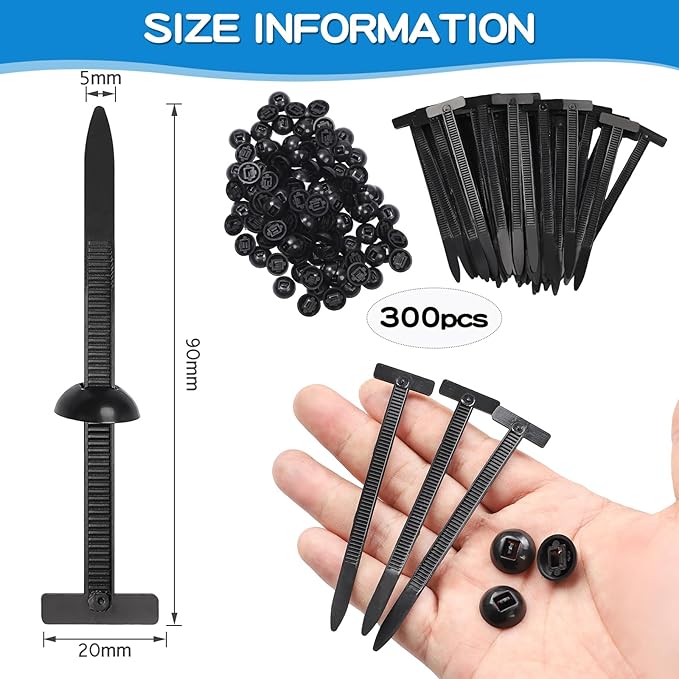 300 PCS Plastic Universal Cable Tie Buckle Heavy Duty Self-Locking Zip Ties Holder New Multifunctional Cable Tie Buckle for Car Daily Repair for Car Fender Trunk Repair