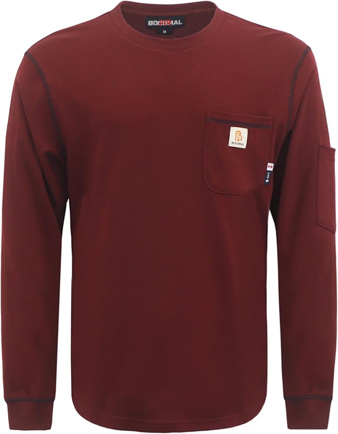 BOCOMAL FR Shirts for Men Lightweight Crew Long Sleeve Flame Resistant/Fire Retardant Shirt…