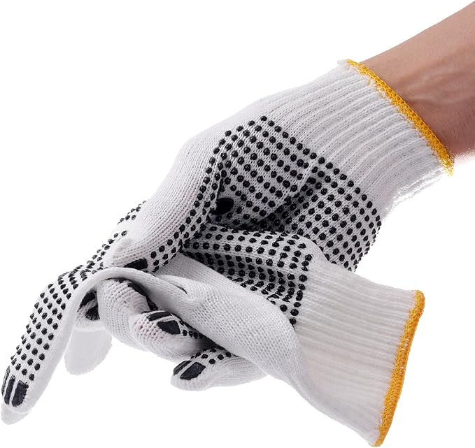 12Pairs Grip Safety Work Gloves Anti-slip Dots Bulk Gloves Moist Cotton Knit Gloves for Garage Warehouse Construction