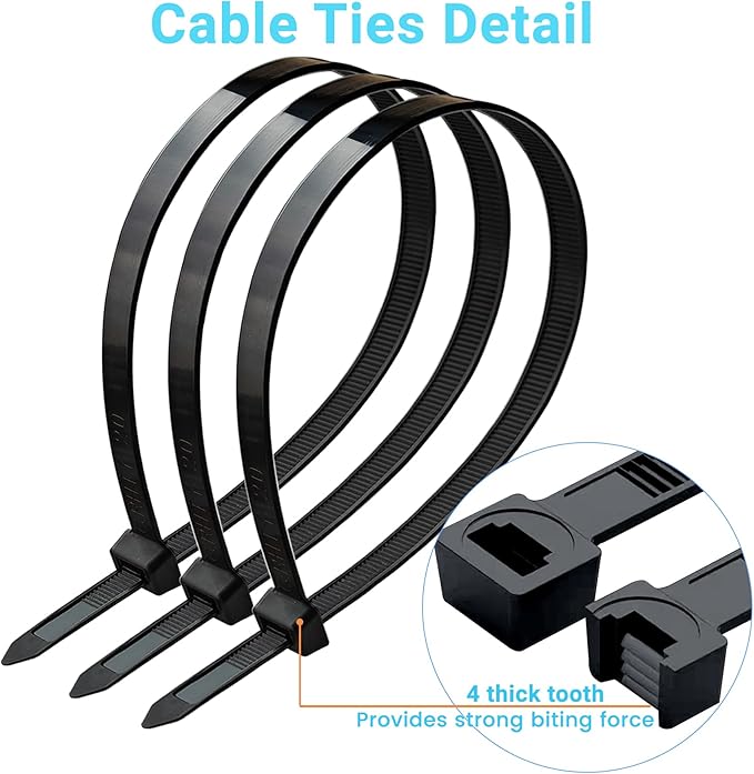 Zip Ties Heavy Duty 16 inch 100 Pack, 175 LBS Tensile Strength, Industrial Large Strong Cable Ties Self-Locking Wire Ties Wraps for Outdoor and Indoor Use - Black
