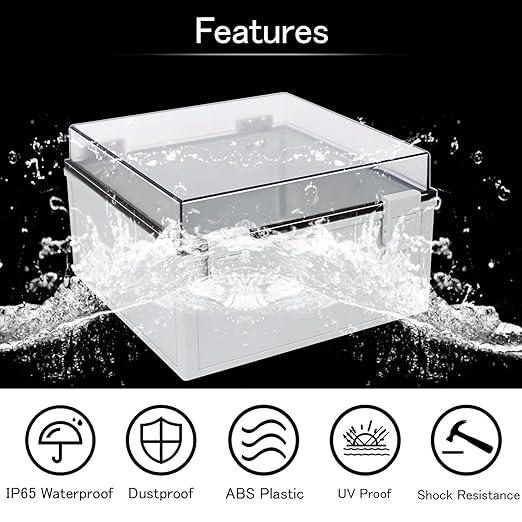 Junction Box IP65 Waterproof ABS Plastic Enclosure Hinged PC Clear Cover Electrical Project Box with Mounting Plate, Wall Brackets, Cable Glands 11.8" x 11.8" x 7.1"