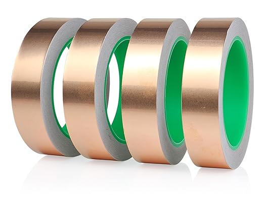 BOMEI PACK Copper Foil Tape 4 Pack 1.97mil x 1inch x 66ft with Conductive Adhesive for Guitar and Crafts, Soldering, Stained Glass, Electrical Repairs, Grounding