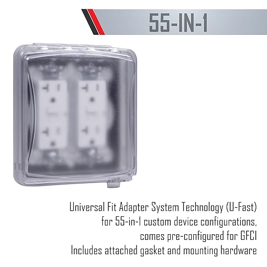 TayMac MM1410C 55-in-1 Configurations 2-Gang, Vertical Weatherproof Plastic Flat Cover, Clear