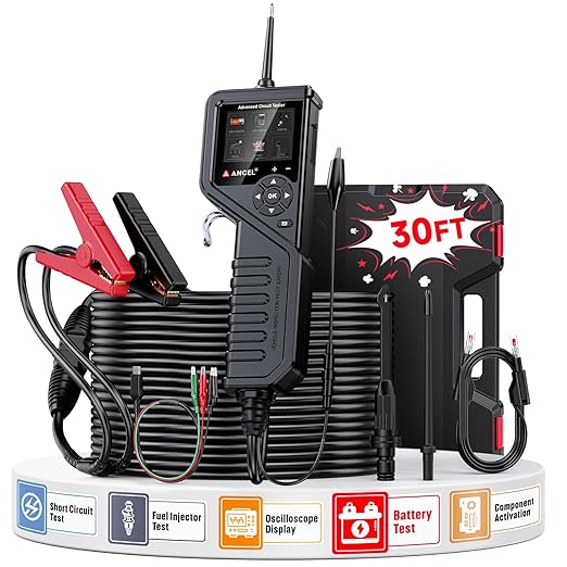 ANCEL PB600 Automotive Power Circuit Probe Tester, 12V/24V Auto Electrical Diagnostic Tool with Oscilloscope, Battery Test, Injector & Relay Tester, Multimeter, Ohmmeters, 30ft Cable