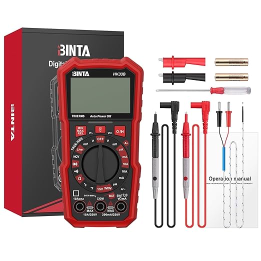 BINTA Digital Multimeter 2000 Counts with AC/DC Voltage, 1.5V/3V/9V Battery Tester Ohm Volt Amp Meter, Multimeter Tester with NCV, Temperature, Diode Measuring for Automotive Home Industrial