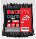 BethTie Black 12 Inch Black Zip Ties (2500 Pack), 65 LBS Tensile Strength, Self-Locking Nylon PA66 UV Resistant Cable Ties for Indoor and Outdoor Use
