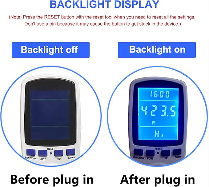 Upgraded Watt Meter Power Meter Plug Home Electricity Usage Monitor, Electrical Usage Monitor Consumption, Energy Voltage Amps Kill Meter with Backlight, Overload Protection, 7 Modes Display-With Cord
