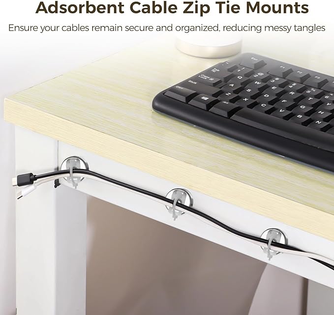 Magnetic Cable Zip Tie Mounts Kit, 25 Pcs Holders with 100 Pcs Cable Ties, Heavy-Duty Magnetic Wire Management for Desk, Office, Home, Automotive, Marine, Multipurpose Cable Clips Organizers, Silver