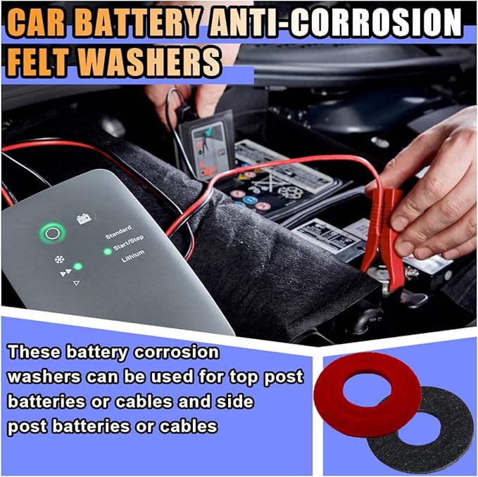 24PCS Battery Terminal Washer Pad, Anti Corrosion Washers, Fiber Washers Battery Top & Side Terminal Protector (12Pair Redblack)