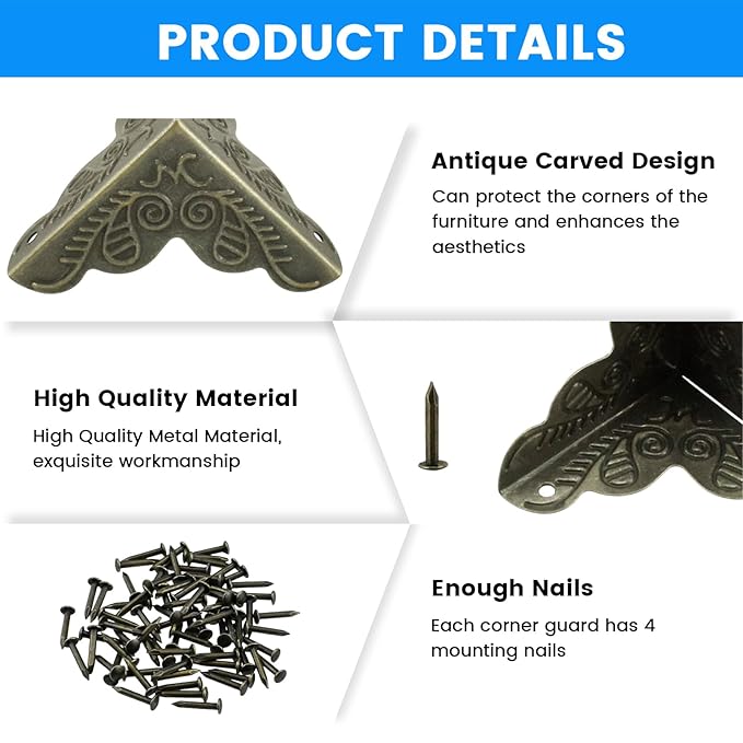 SDTC Tech 12 Pack Furniture Corner Protector 1" x 1" Antique Bronze Triangle Edge Decorative Metal Corner Guard for Storage Box Jewelry Case Cabinet Coffee Table Wooden Chest etc.