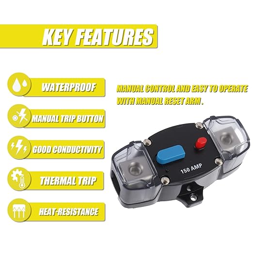 150A 12-48 Volt DC Self Recovery Circuit Breaker with Manual Reset Button for Automotive Rv Marine Boat (150Amp)