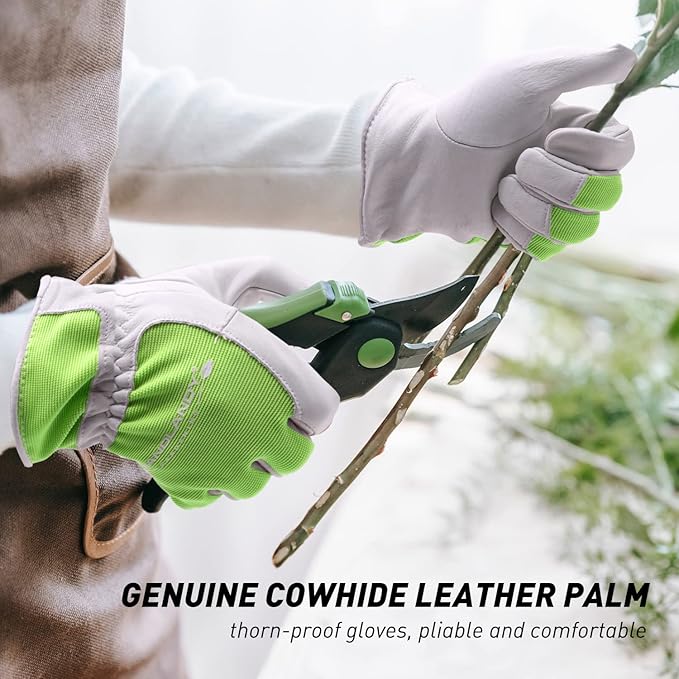 HANDLANDY Work Gloves for Women, Breathable Leather Gardening Glove for Yard Maintenance, Hand Protection with Touch Screen