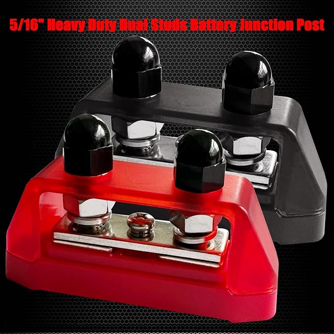 Ampper 5/16" Power Distribution Block Bus Bar 12V 200A, Dual Studs M8 Busbar Battery Junction Post Distribution Block with 1 x M4 Screw Terminal (Red and Black)