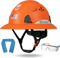 Full Brim Hard Hat ANSI Z89.1 Type 1 & OSHA Certified Safety Helmet with Glasses and Cooling Towel,with 6-Point Suspension & Adjustable Vents