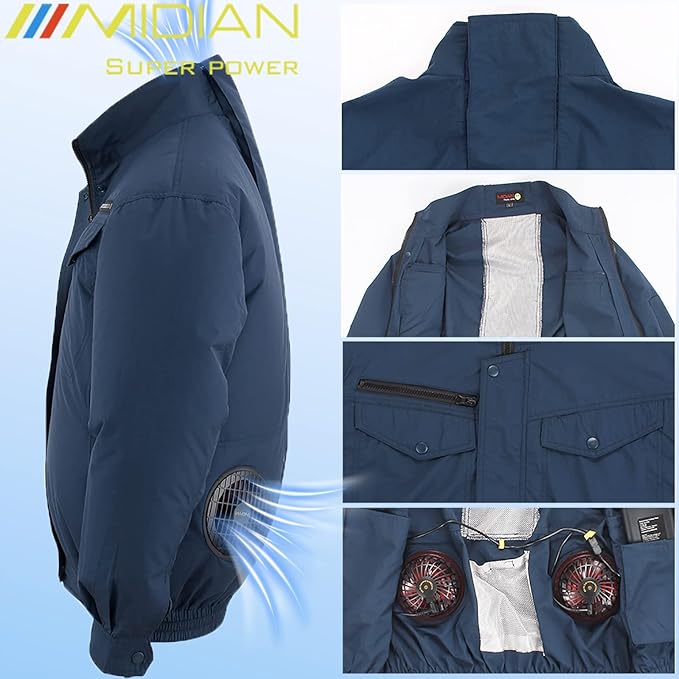 MIDIAN Cooling Jacket with Battery Pack Workwear with Fan Set for Hot Summer Outdoor & Industrial Use