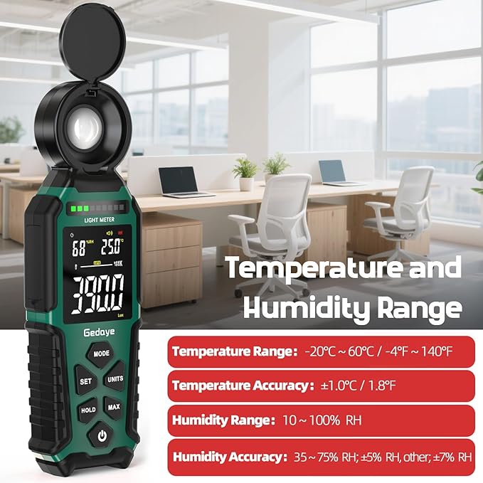 Light Meter Lux Foot Candles Meter 0~400,000 Lux Range, Large Backlit Display, Light Meter for Plants Luxmeter Light Meter Digital Illuminance Meter Handheld