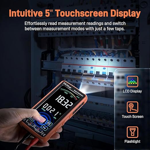 FKM Pro Digital Multimeter Tester,Compact & Rechargeable Voltmeter w/ 5″ Touch Screen,Auto-Ranging,TRMS 6000 Counts,High Accuracy,Smart Electrical Tester Measures DC/AC Voltage,Current,Resistance,Temp