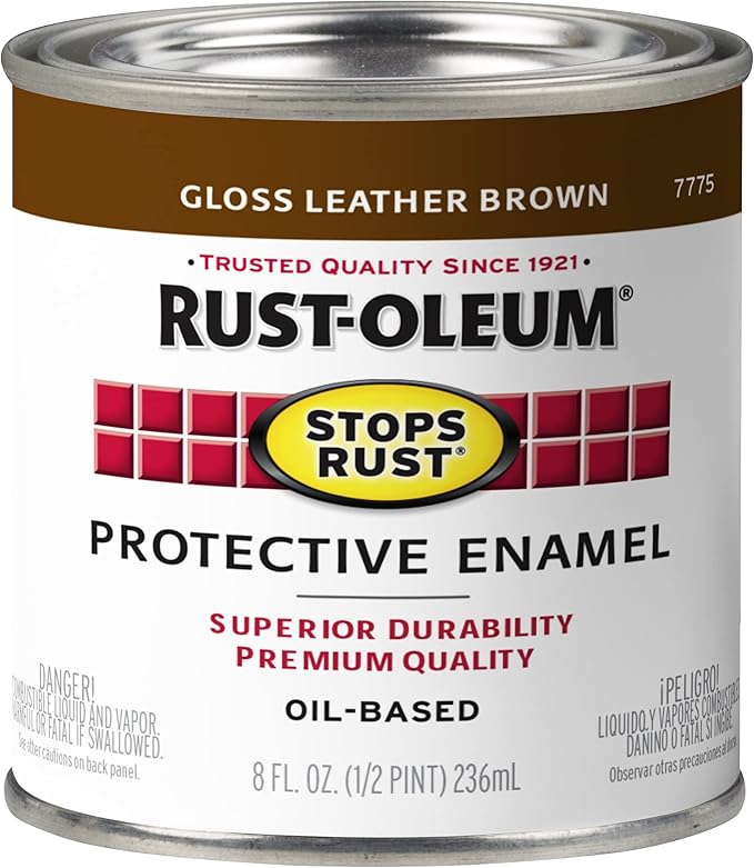 Rust-Oleum 7775730 Stops Rust Brush On Paint, Half Pint, Gloss Leather Brown, (Pack of 1)
