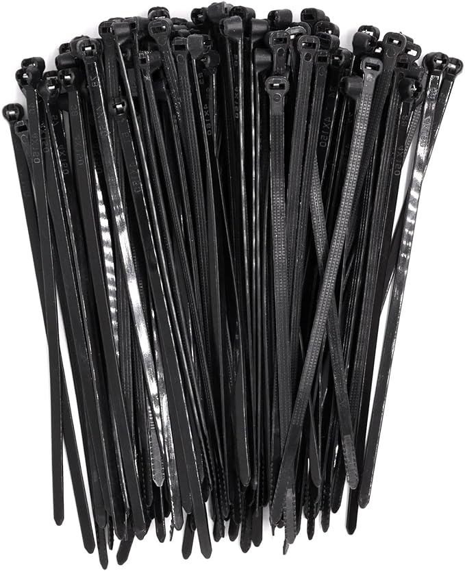 150pcs Push Mount Zip Ties 6 inch, Self Locking Straps Cable Zip Tie with Stainless Steel Metal Tooth Locking Device Heavy Duty Nylon Zip Tie Clips for (6", Black)