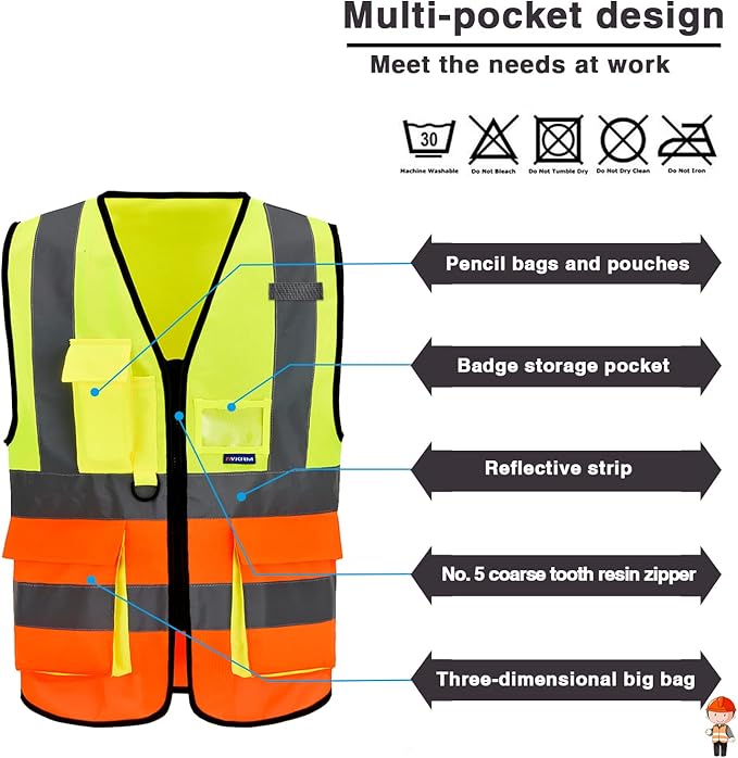 A-SAFETY orange and yellow construction worker vest