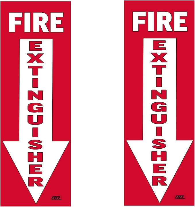 Rogue River Tactical 2 Pack Fire Extinguisher Arrow Sticker Set Sign Warning 9x3 Inch Vinyl Decal Indoor Outdoor Window Business Retail Store