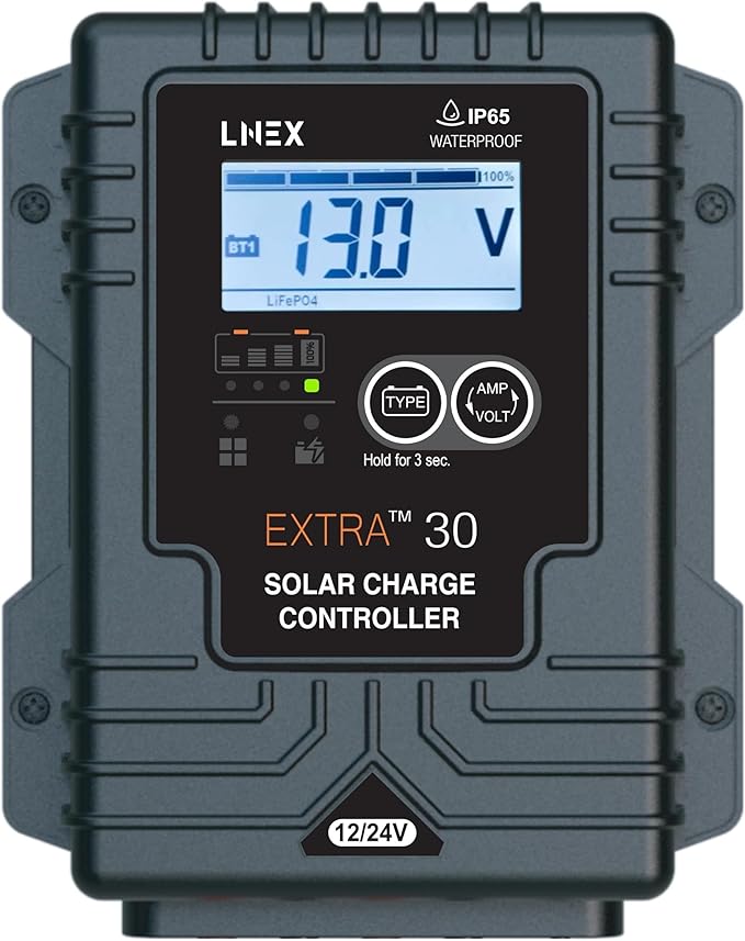 Solar Charge Controller Waterproof,30A Solar Panel Regulator with Temp Sensor,Backlit LCD, 12V/24V PWM Solar Controller for LiFePO4,AGM, Gel, Flooded and Lithium Battery