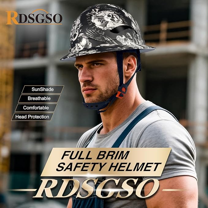 Full Brim Industrial Safety Helmet ANSI/ISEA Z89.1 Type I Class C Certified Hard Hats 6-Point Suspension Lightweight Vented for Construction, Logging, Outdoor Work RGS-B6
