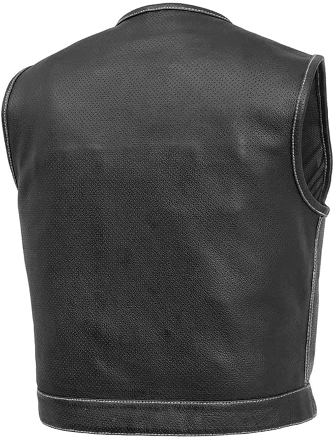 First Mfg Co - Lowside - Mens Motorcycle Biker Riding Canvas, Leather, Twill, Perforated Leather Vest