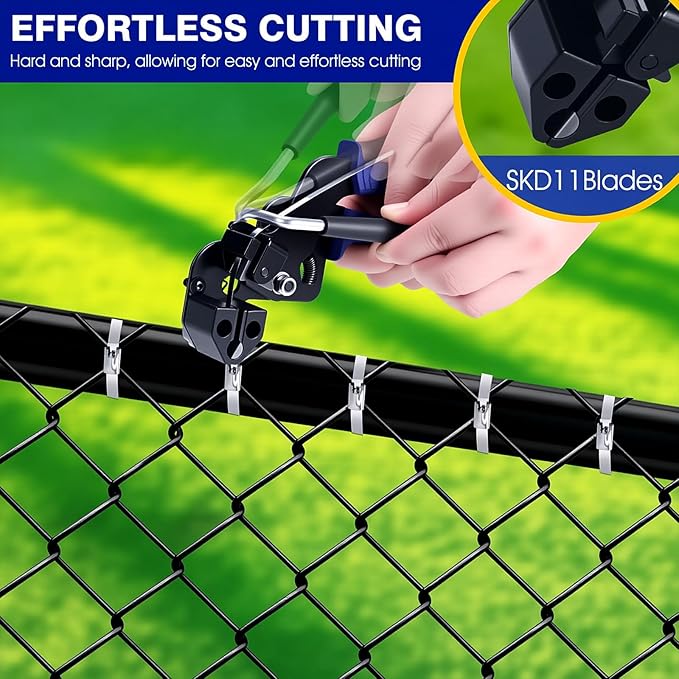 2025 Upgraded Stainless Steel Cable Tie Gun with 200pcs 11.8inch Metal Zip Ties, Fastening and Cutting Heavy Duty Stainless Steel Zip Ties for Chain Link Fence, Exhaust Pipe Outdoor