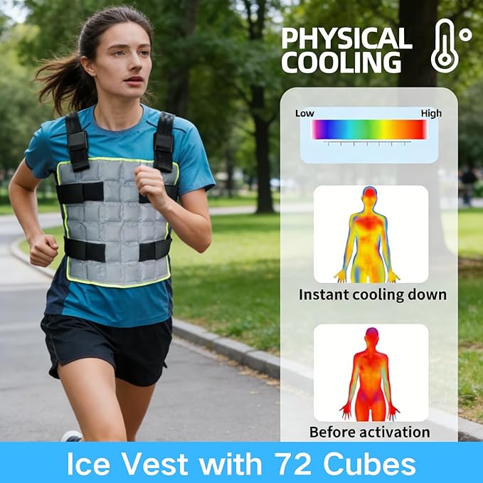 Cooling Vest for Men & Women with 72 Ice Cubes, Adjustable Ice Pack Vest, Ice Jacket & Cold Pack Vest for Long-Lasting Heat Relief, Perfect for Motorcycle Riding, Outdoor Work, Sports