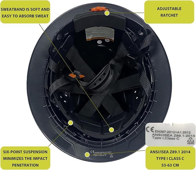 Hard Hat Full Brim Hardhats Safety Helmet Hydro Dipping HDPE ANSI Type Ⅰ Class C Certified ANSI Z89.1 Construction Work Industrial Vented