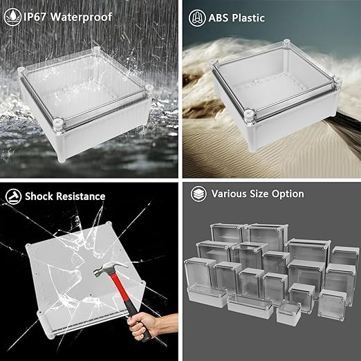 LeMotech Junction Box IP67 Waterproof Dustproof Electrical Box Project Box DIY Enclosure Gray with Transparent Clear Cover, External Size 11x11x5.1in (280x280x130mm)