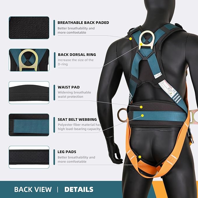 Fall Protection Harness,Safety Harness Fall Protection for Roofing/Electrical Work,Cushion bag&extra 30FT Rope