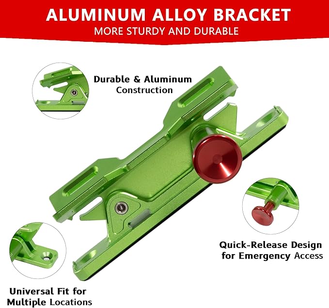 Quick Release Fire Extinguisher Mount – Neon Green Adjustable Aluminum Roll Bar Bracket Compatible with Car Jeep Wrangler (TJ/JK/JL/JKU), UTVs (Polaris RZR, Ranger, Can-Am X3), Trucks Off-Road