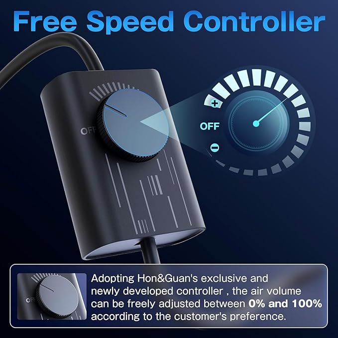 Hon&Guan 4 Inch Inline Duct Fan with Upgrade Controller - 130 CFM Airflow with 6W Ultra-Low Power and Low Noise
