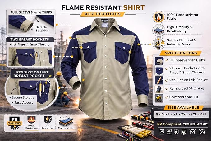 Just In Trend │Flame Resistant FR Shirt - 88/12 - Western Style - Two Tone