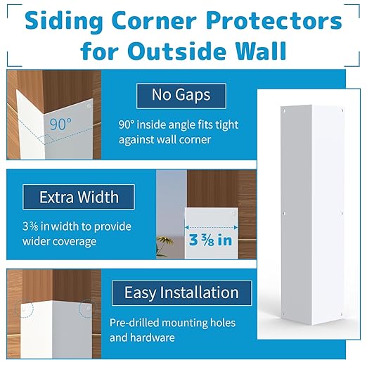 Air Jade Aluminum Alloy Siding Corners, 15.8" x 3.4", 2 Pcs Siding Corner Protectors with 90° Angle, Outdoor Weed Whacking Protection for Wall, Easy to Install with Screws, White