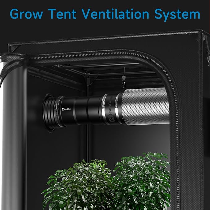 Hon&Guan 6" Air Filtration Kit: 6 Inch Inline Duct Fan with Speed Controller, 12" High Carbon Filter, 8 Ft Ducting & Rubber Coupler, Ventilation System for Grow Tents, Indoor Gardening, Hydroponics