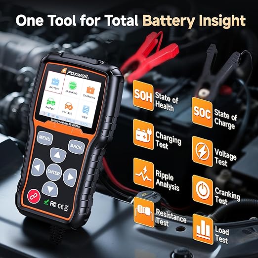 FOXWELL BT705 PLUS Car Battery Tester 24V 12V Load Tester, 100-2000CCA Automotive Alternator Tester Digital Cranking Charging System Tester for Car Truck Marine ATV, Upgraded of BT705