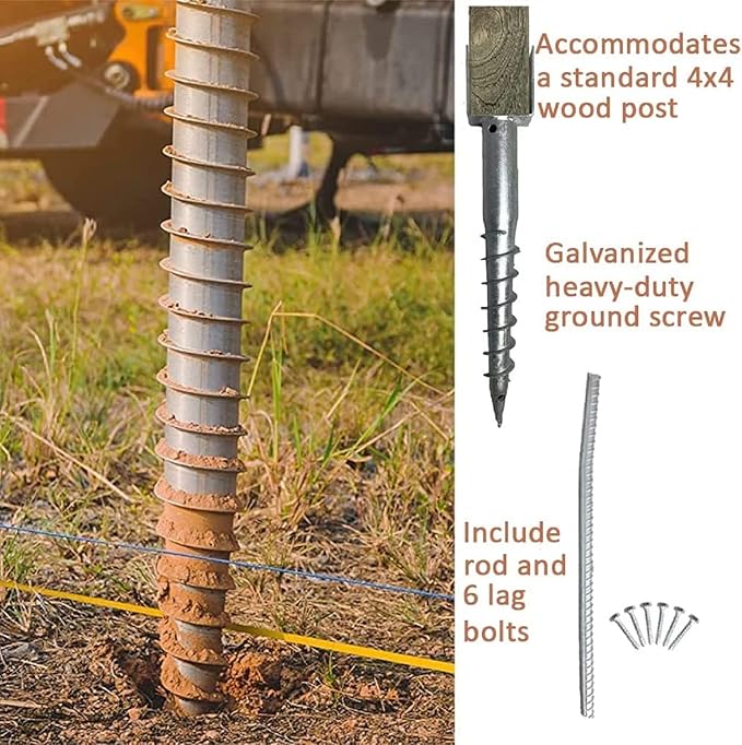 Ashman Ground Screw (4 Pack), No Dig, U-Model Screw in Post Stake - 27" Inch Long, Fits Standard 4x4 (3.5" X 3.5" Inch) Great for Mailbox Posts.