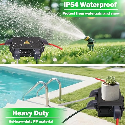 Small Outdoor Electrical Box (Inner 7.3 * 5.1 * 1.6) with Clear Waterproof Shield,Waterproof Extension Cord Cover,Weatherproof Connection Box with 4 Cable Entry for Plug,Connector(2PCS,Black)