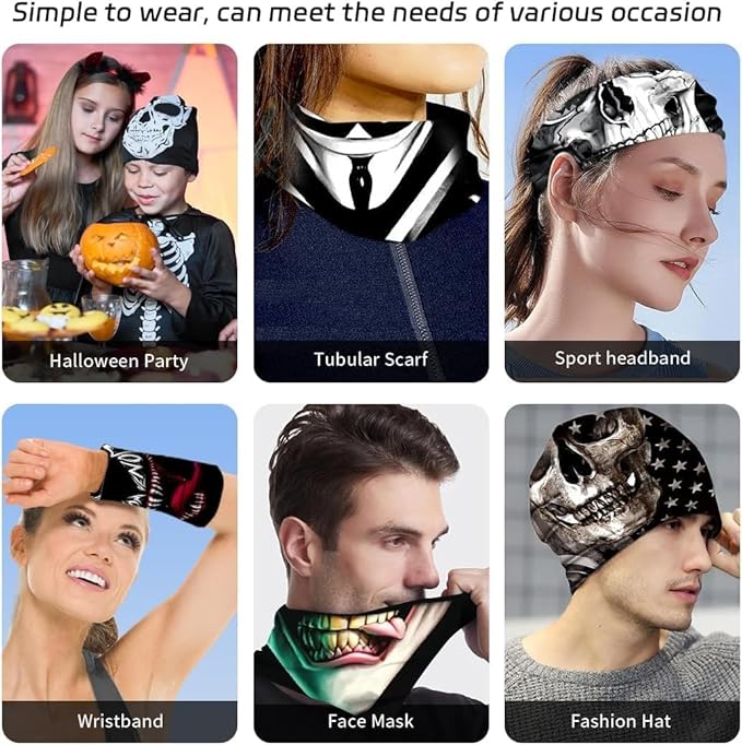 9 Pcs Neck Gaiter Face Mask Men Women Sun UV Protection Seamless Skull Bandanas Seamless Bandana Rave Face Cover Scarf Mask
