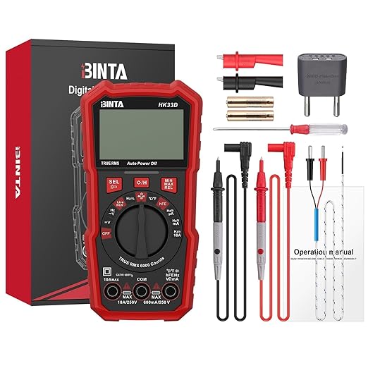 BINTA 6000 Counts Digital Multimeter with NCV, Auto-Ranging Multimeter Tester for Electricians and DIY, Measures AC DC Voltage Current Resistance Capacitance Temperature, Flashlight Backlit Display