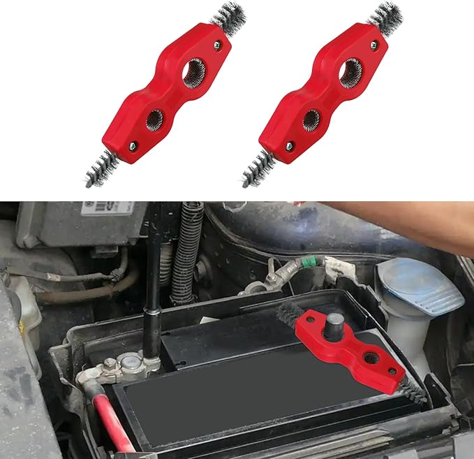 2PCS 4 in 1 Car Battery Cleaning Brush, Battery Terminal Cleaner, Copper Pipes Cleaner Brush Tool, Universal Interior and Exterior Battery Terminals Machine Parts Anti-Corrosion Battery Terminals