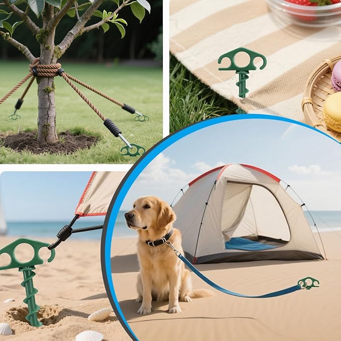 Plastic Inflatable Stakes, Tent Stake 6 Pack Sand Stakes for Beach 9.4 Inch Heavy Duty Spiral Yard Stakes for Camping, Party and Outdoor Halloween Christmas Decorations (6, Red+Green+White)