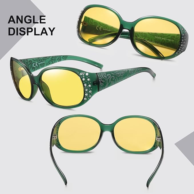 HAOLOTA Night Vision Driving Glasses Women Anti Glare Polarized, Wrap Around Nighttime Safety Glasses UV Protection