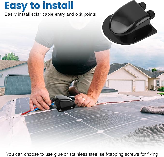 QCG Waterproof ABS Solar Cable Entry Gland, Black Solar Double Cable Entry Gland Housing for All Cable Types 2mm² to 6mm² for Solar Panels of RV, Campervan, Boat, and Roof (2 Pcs)