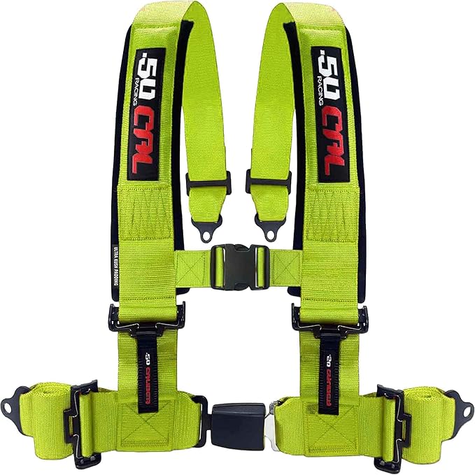1pc 4 Point Harness for Bucket Seat Push Release 10 Color Harnesses Racing Harness 4 point Race Car UTV, RZR (Fluorescent Green, 2in)