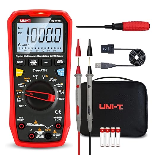 UNI-T Digital Multimeter Tester UT161E, True RMS 1000V AC DC Voltage Meter Tester Ohm Meter Capacitance Frequency 22000 Counts USB Transmission NCV hFE LPF ACV